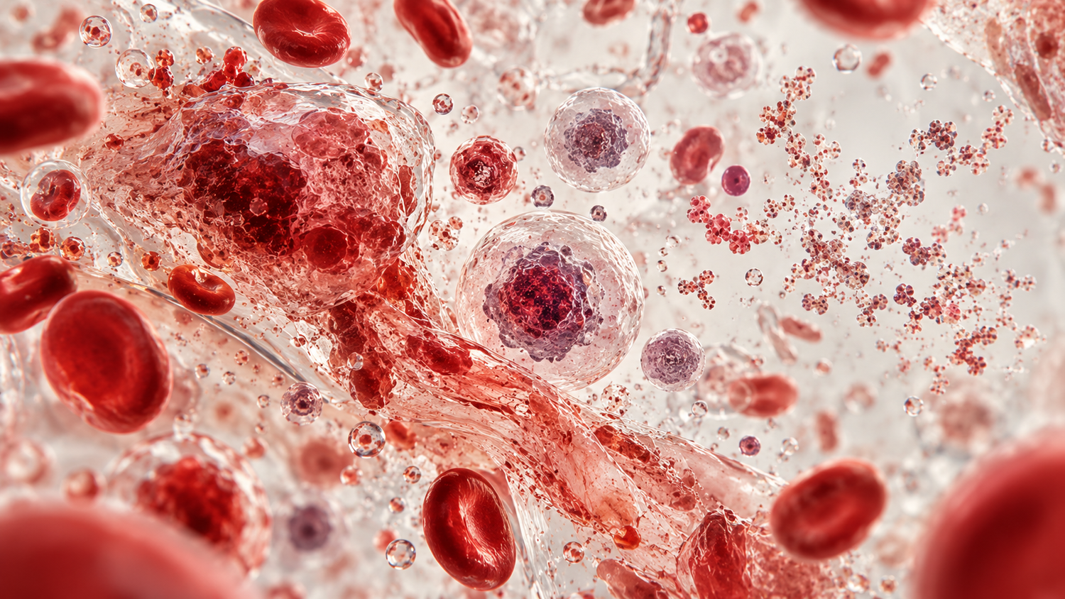 Illustrative microscopic view of menstrual effluent with representative cells, tissue and molecular material