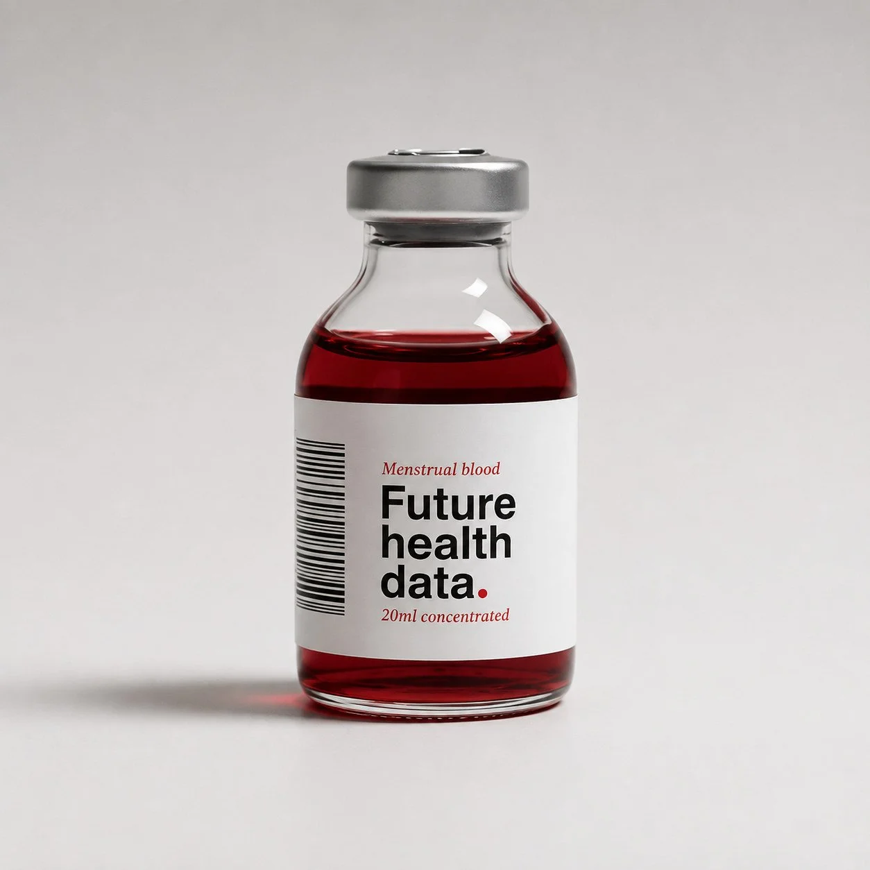 Concept vial of menstrual blood labelled Future health data