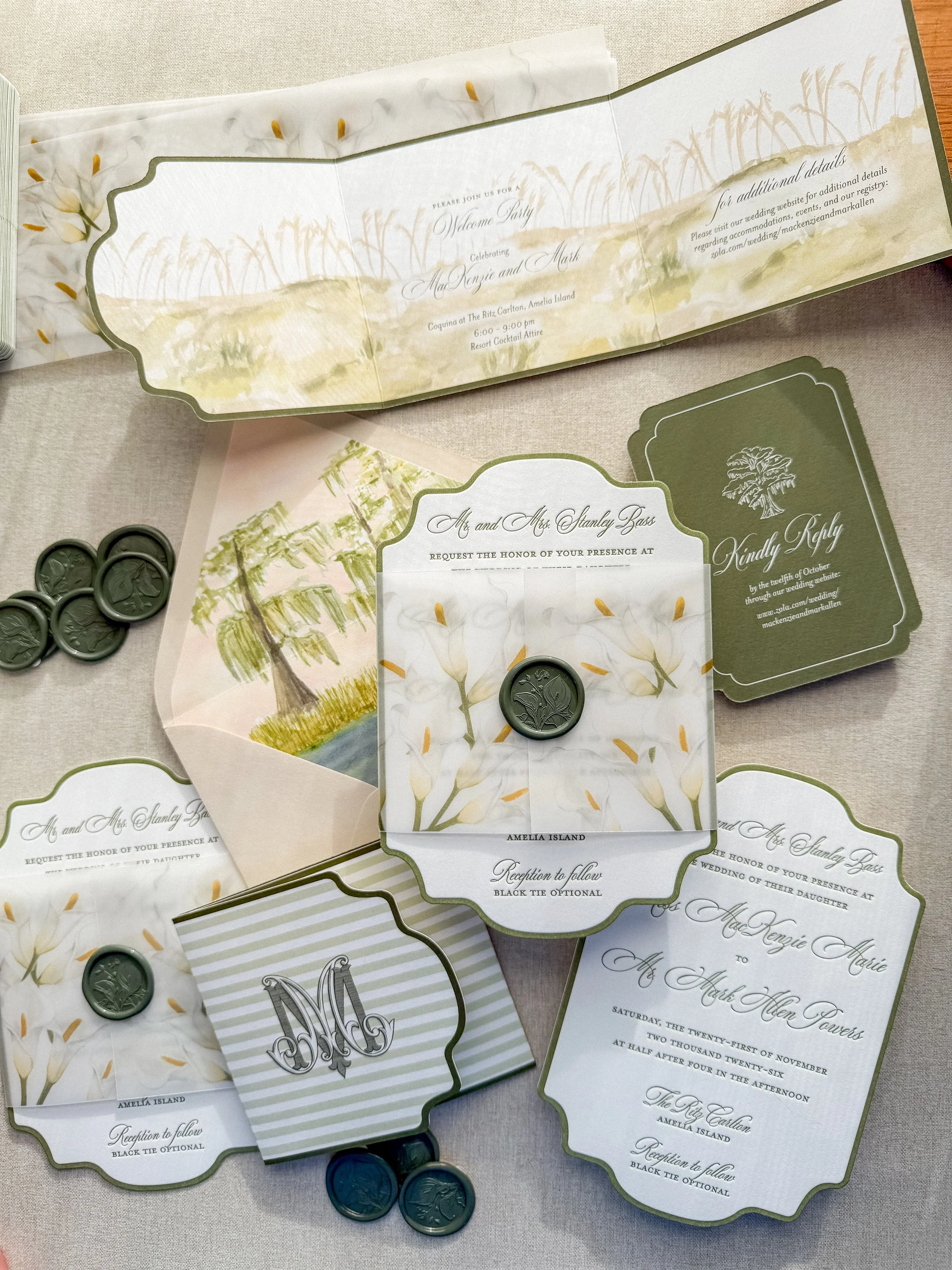 MacKenzie and Mark’s final wedding invitation suite