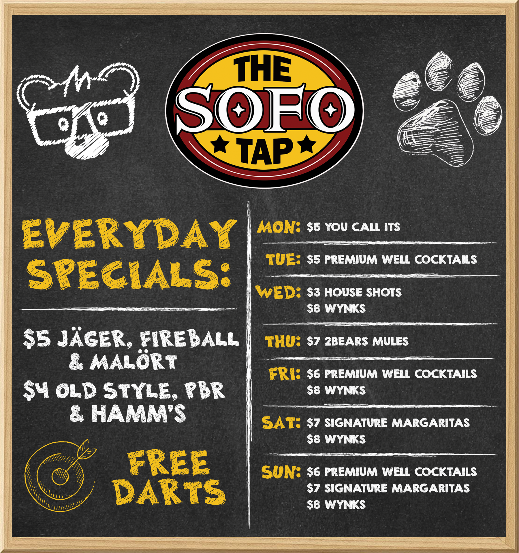 The SoFo Tap current drink specials menu - nightly drink specials in Andersonville Chicago