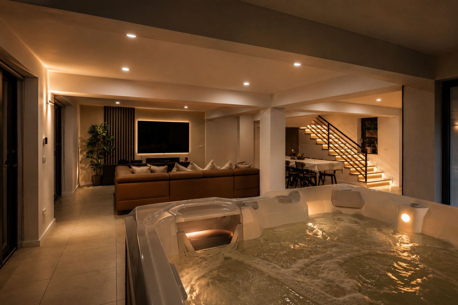 Living room and jacuzzi