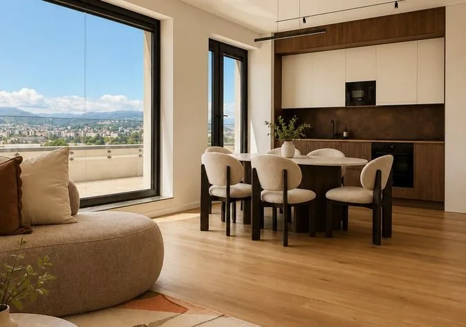 Living room with mountain view