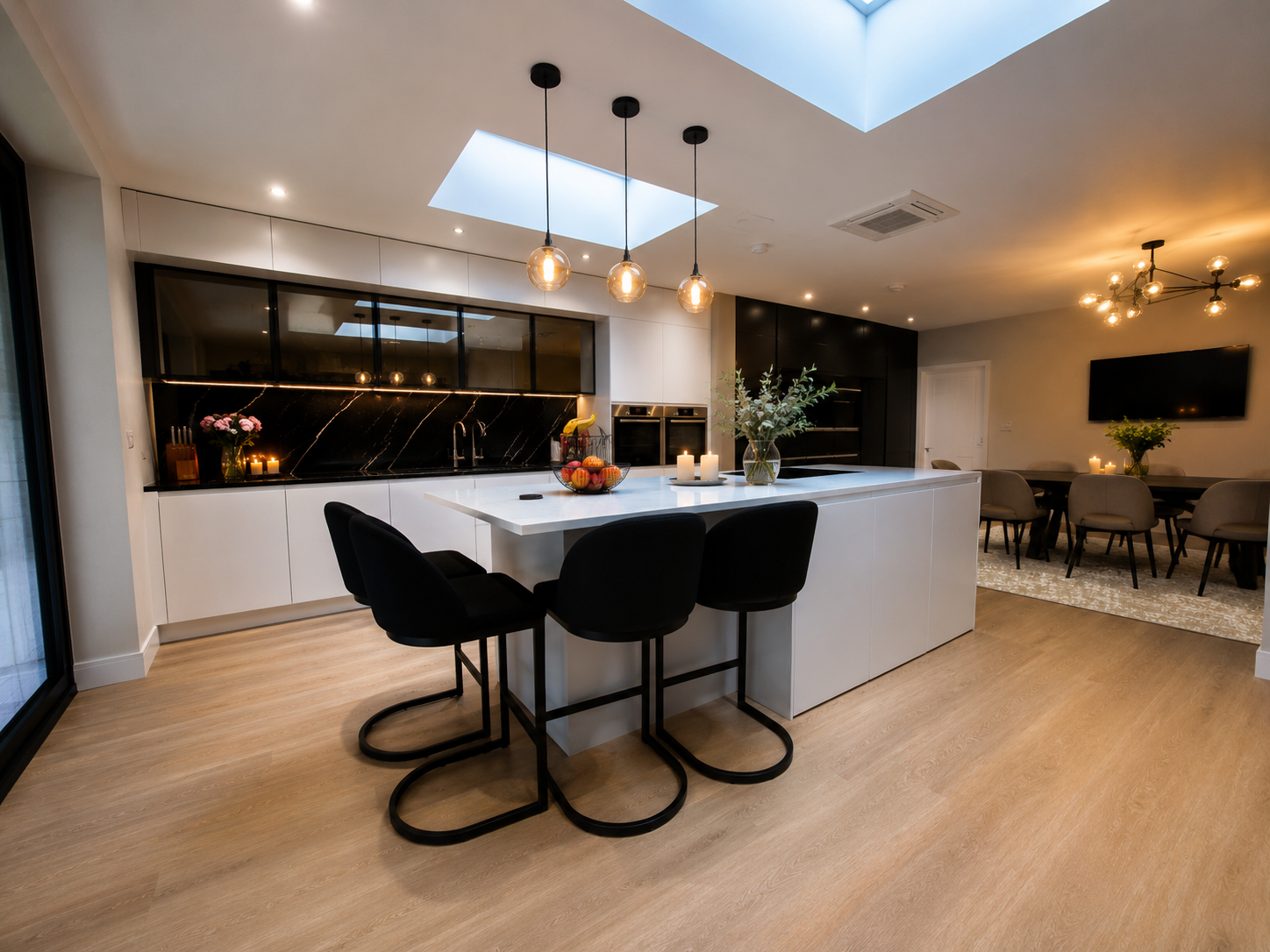 Kitchen and island