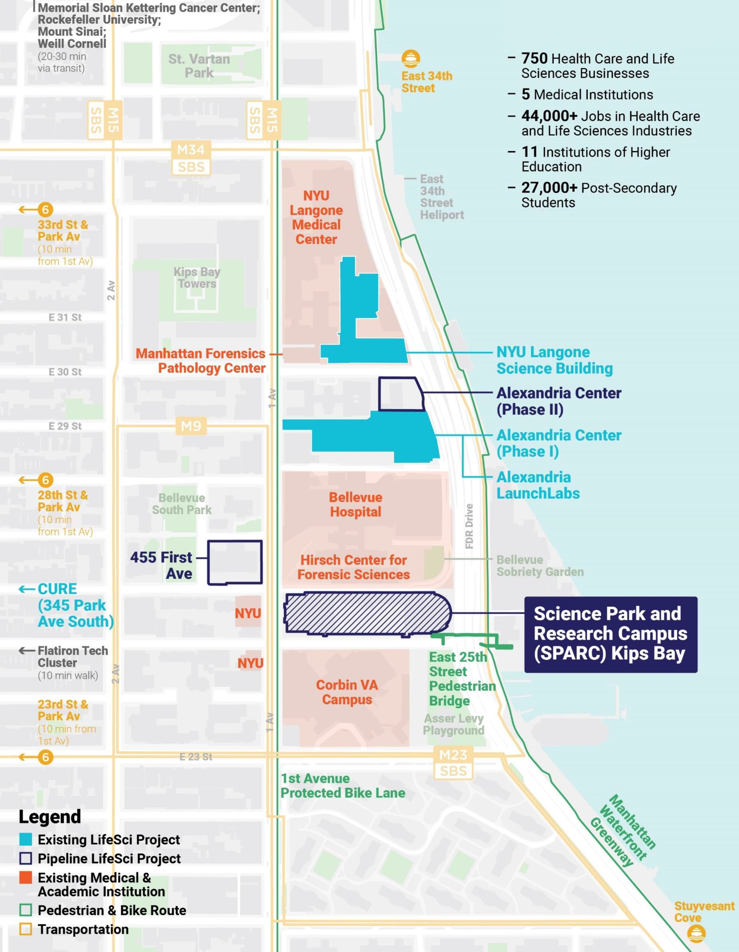 Map of the Kips Bay Science District, including the SPARC Kips Bay campus. Courtesy of NYC Economic Development Corporation.