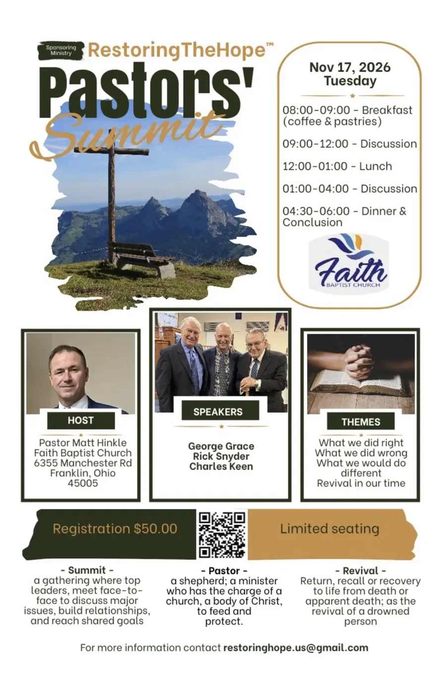 Pastors' Summit flyer — November 17, 2026, Faith Baptist Church, Franklin OH