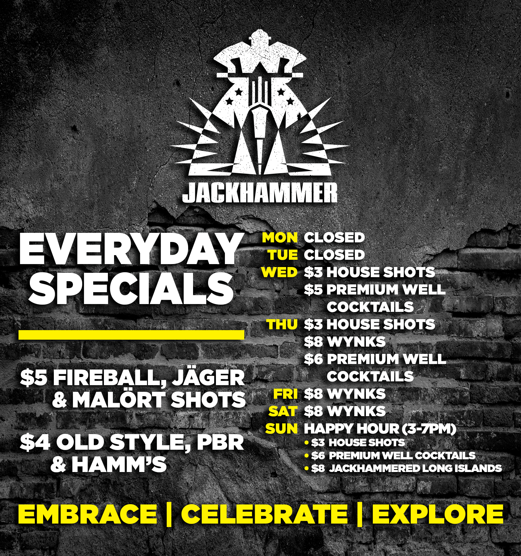 Jackhammer Chicago current weekly specials graphic