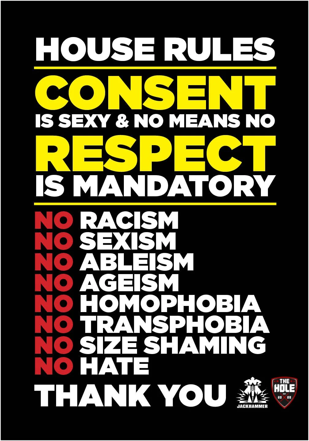 Jackhammer House Rules and consent policy graphic
