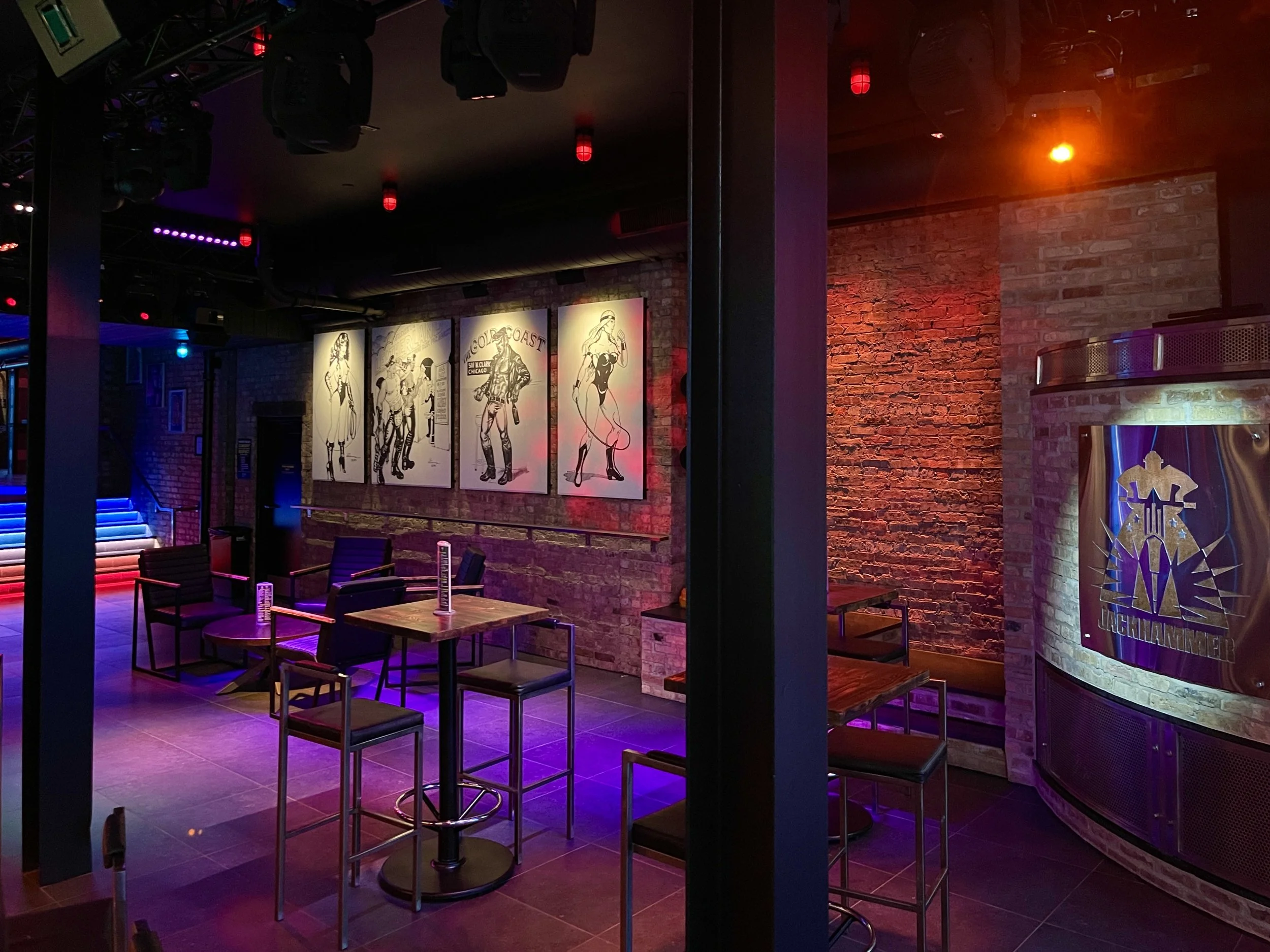Interior dance floor and lighting inside Jackhammer Chicago