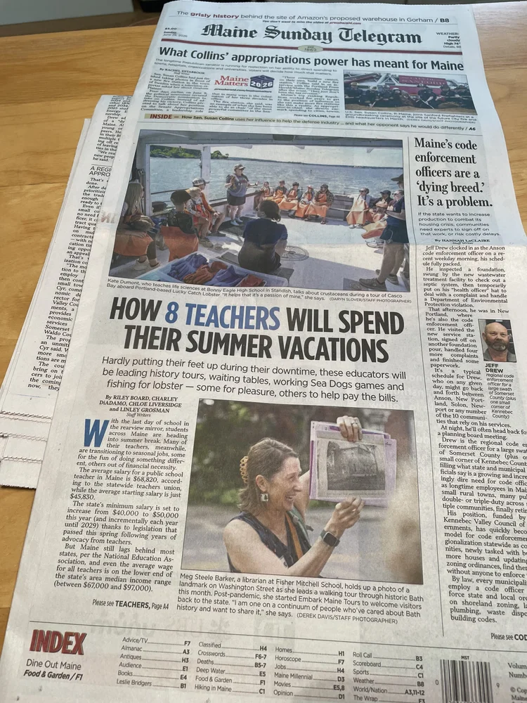 Embark Maine Tours featured on the front page of the Portland Press Herald