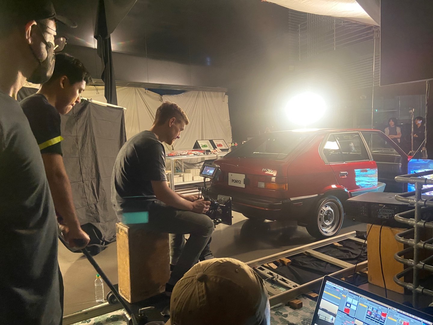 Dolly shot setup on set