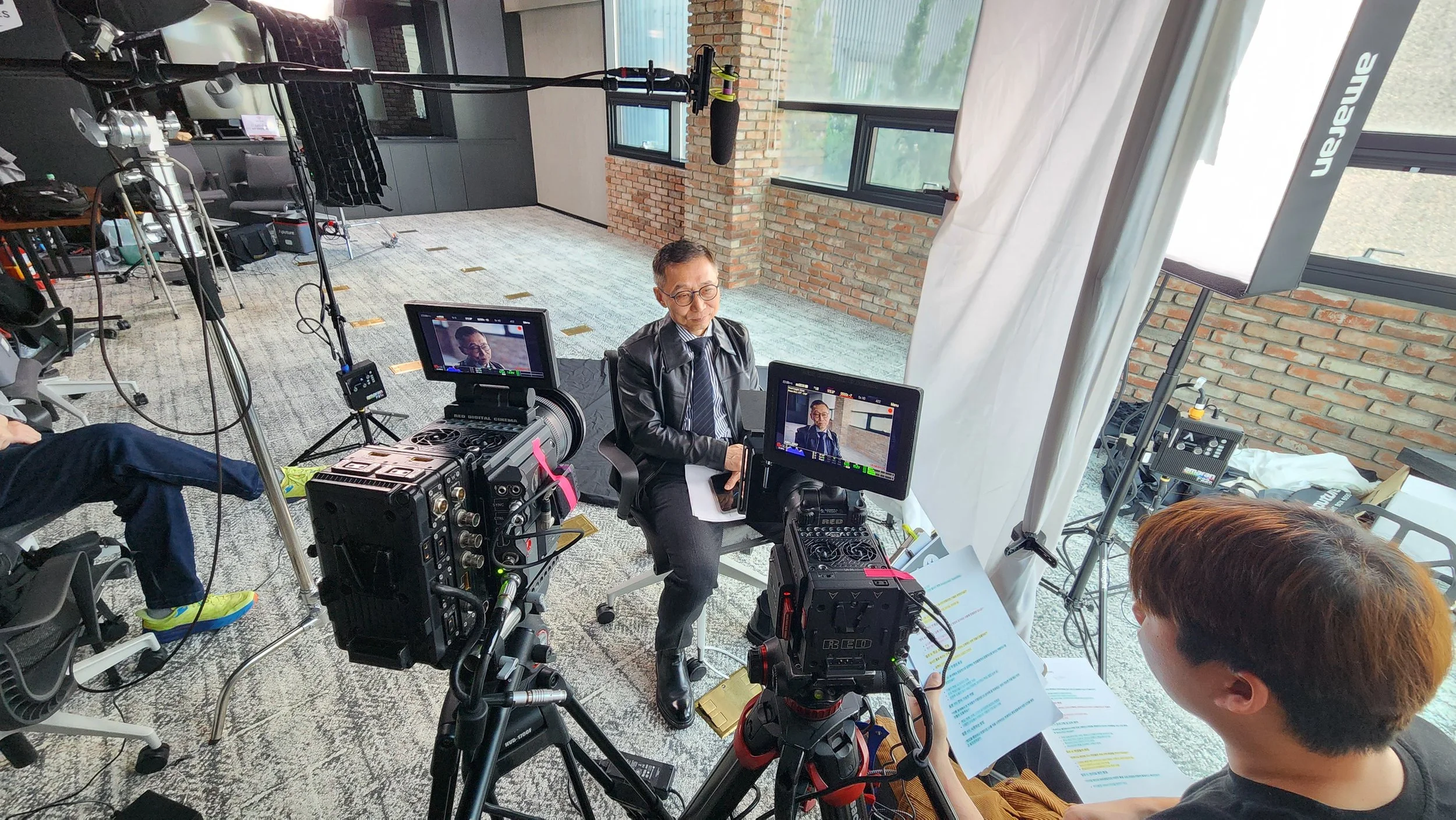 On-location interview with live interpretation
