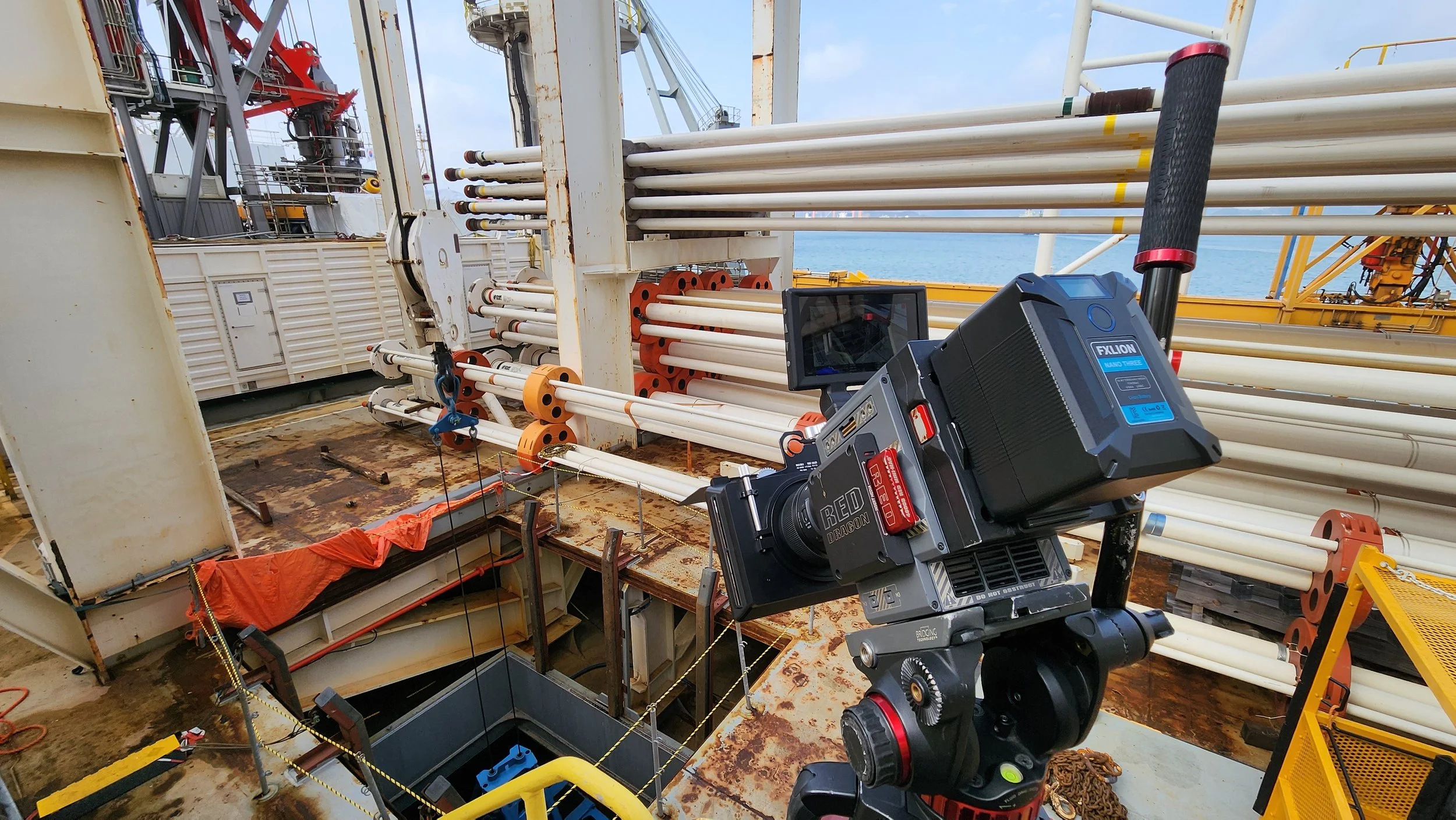 Filming on location aboard a ship