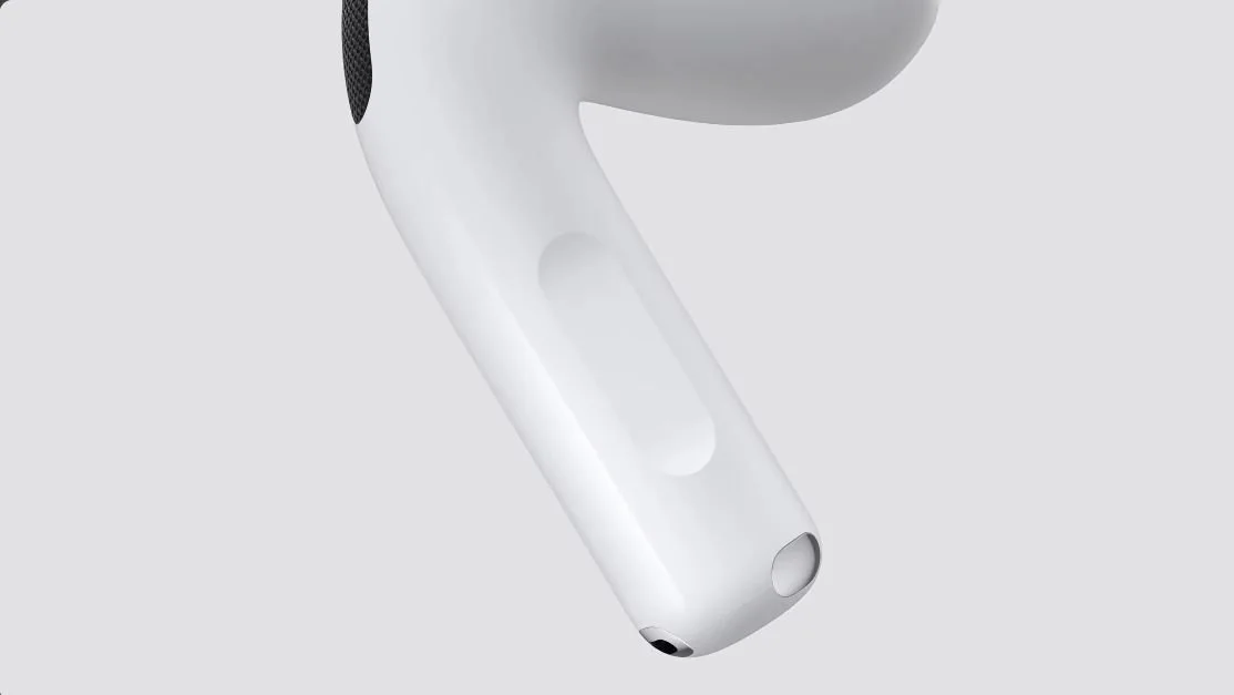 Close-up of the AirPods 5 stem and its control surface