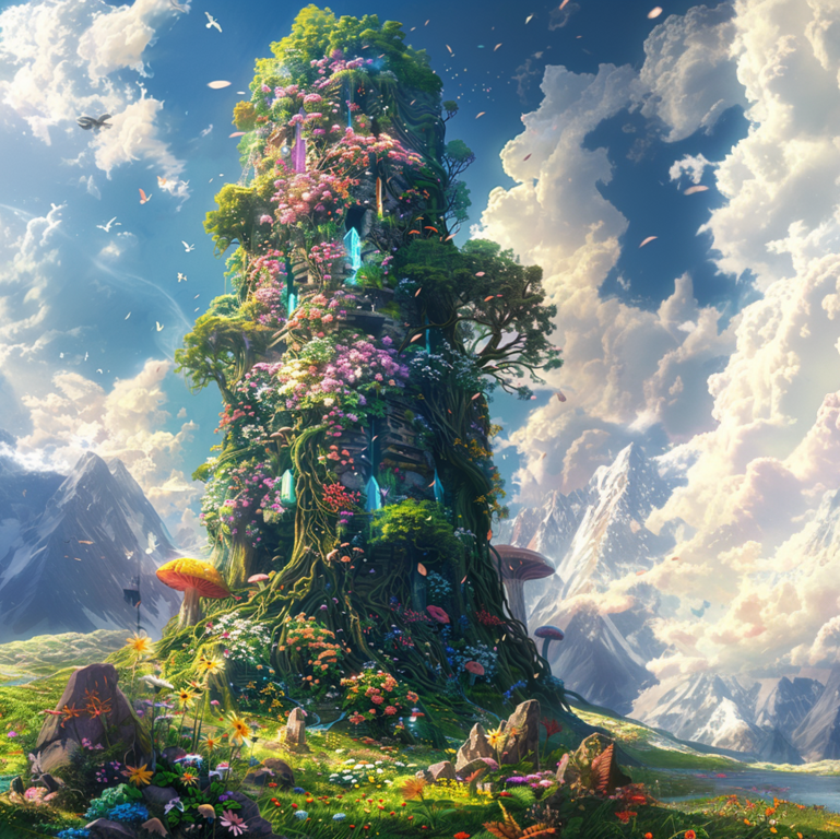 Blossom Guardian Tower fantasy scene