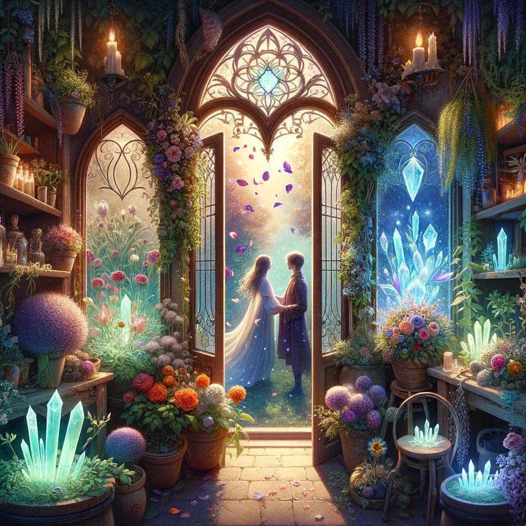 Enchanted floral interior scene