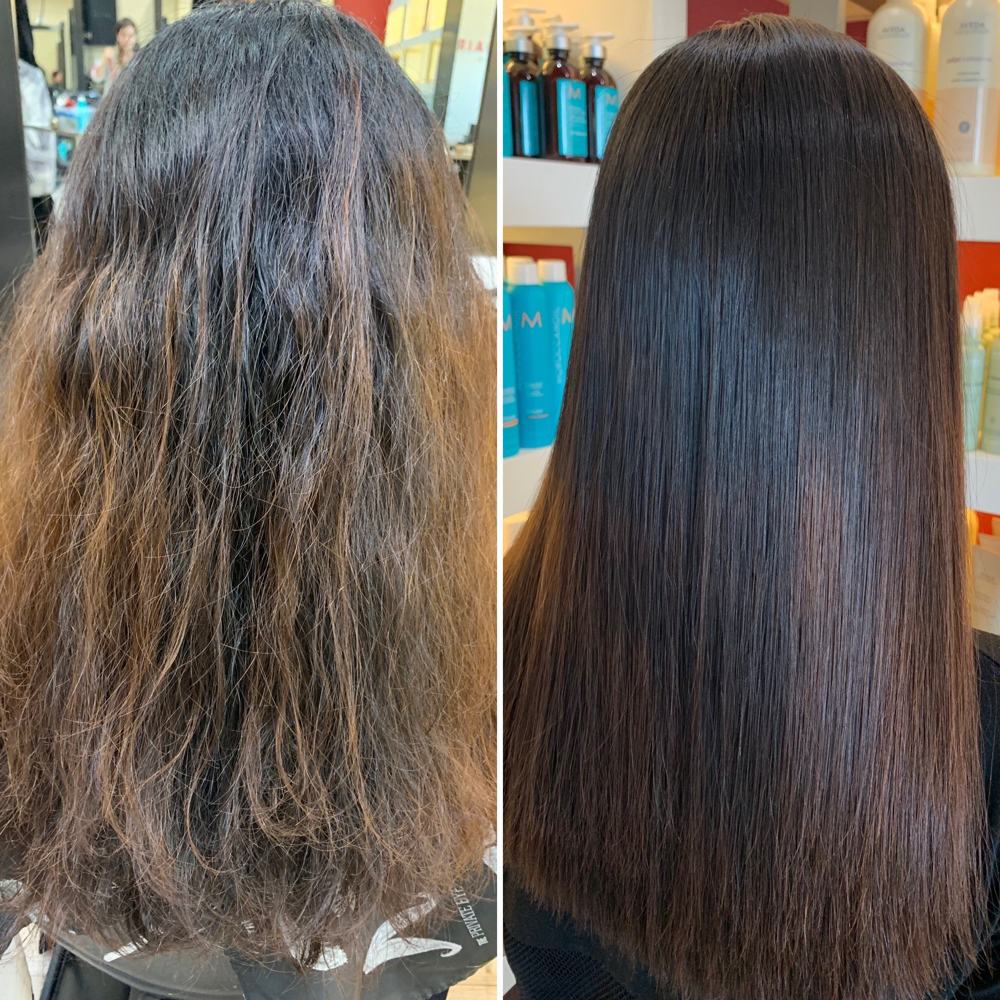 Japanese Thermal Reconditioning before and after results at Junko Hair Studios Atlanta