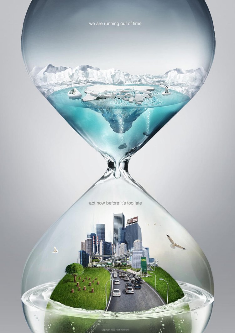 Hourglass, melting icebergs, rising sea levels