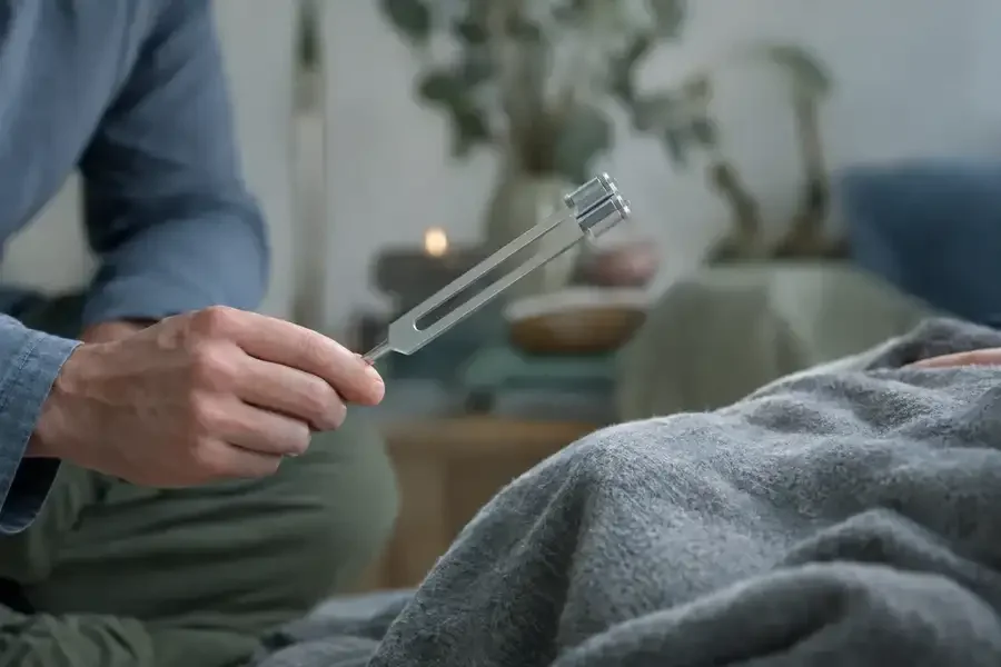 Tuning fork used during a sound healing session