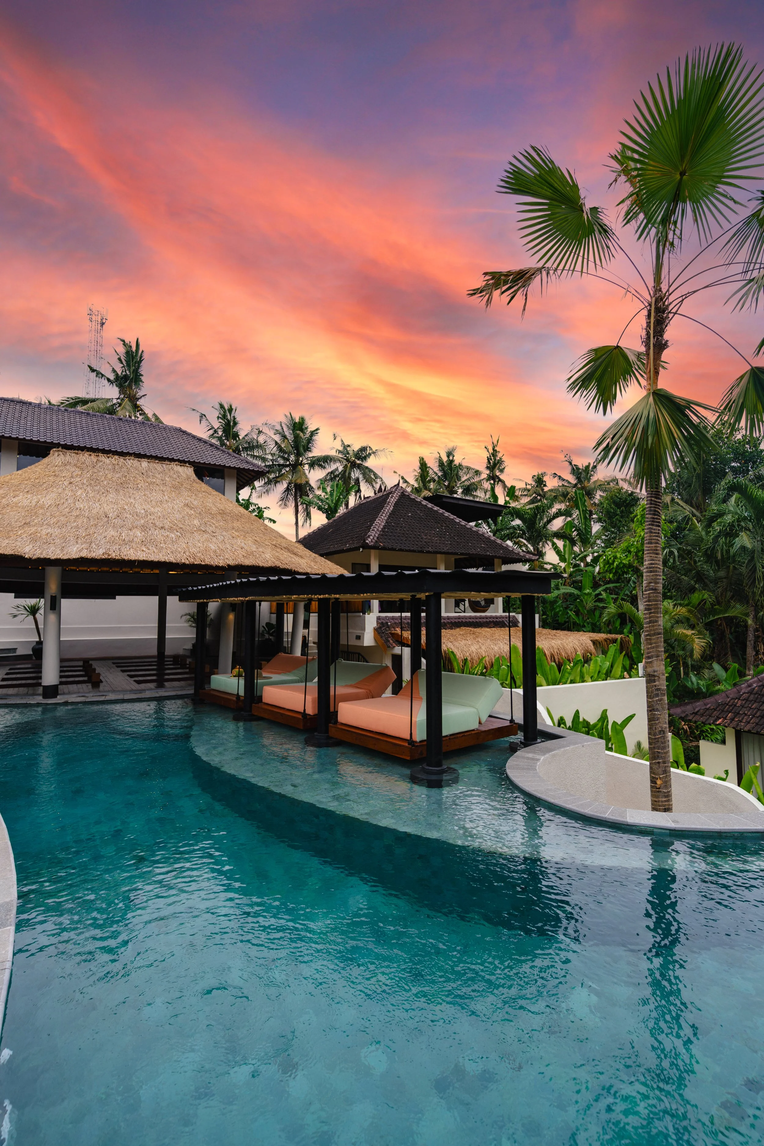 The sanctuary pool at sunset