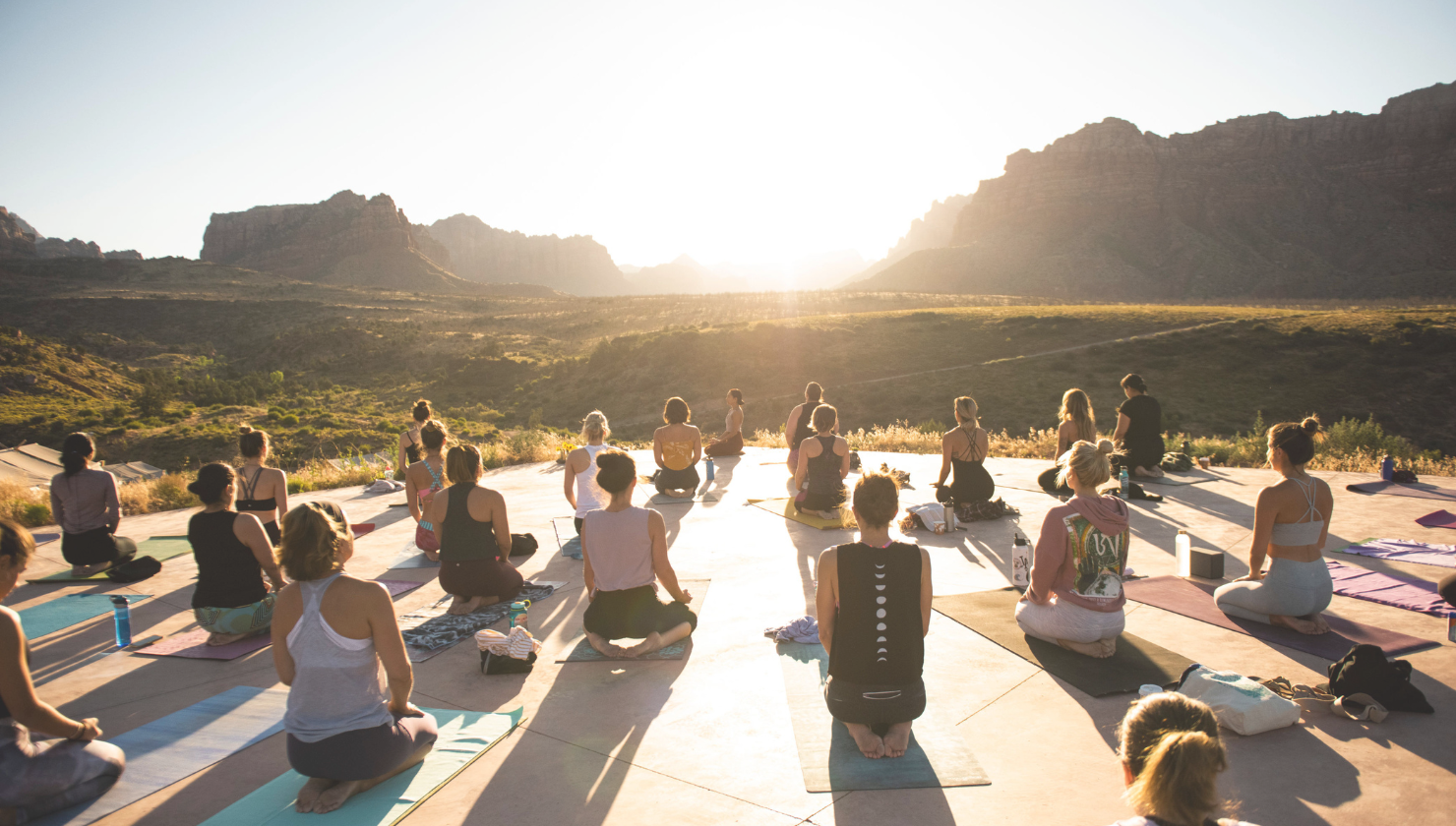 Yoga class at sunrise in Zion