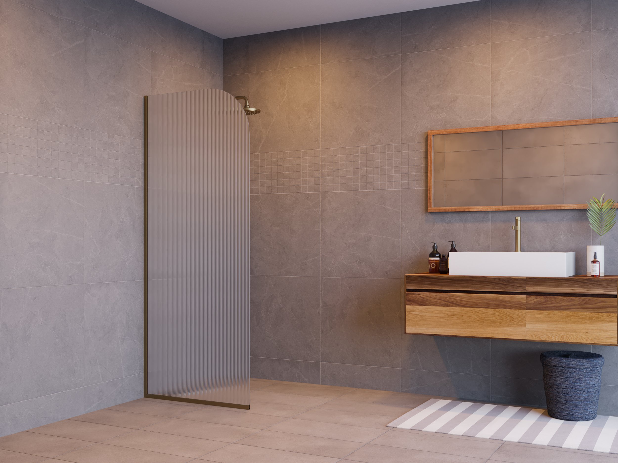 Reeded Glass Curved Panel - Satin Brass