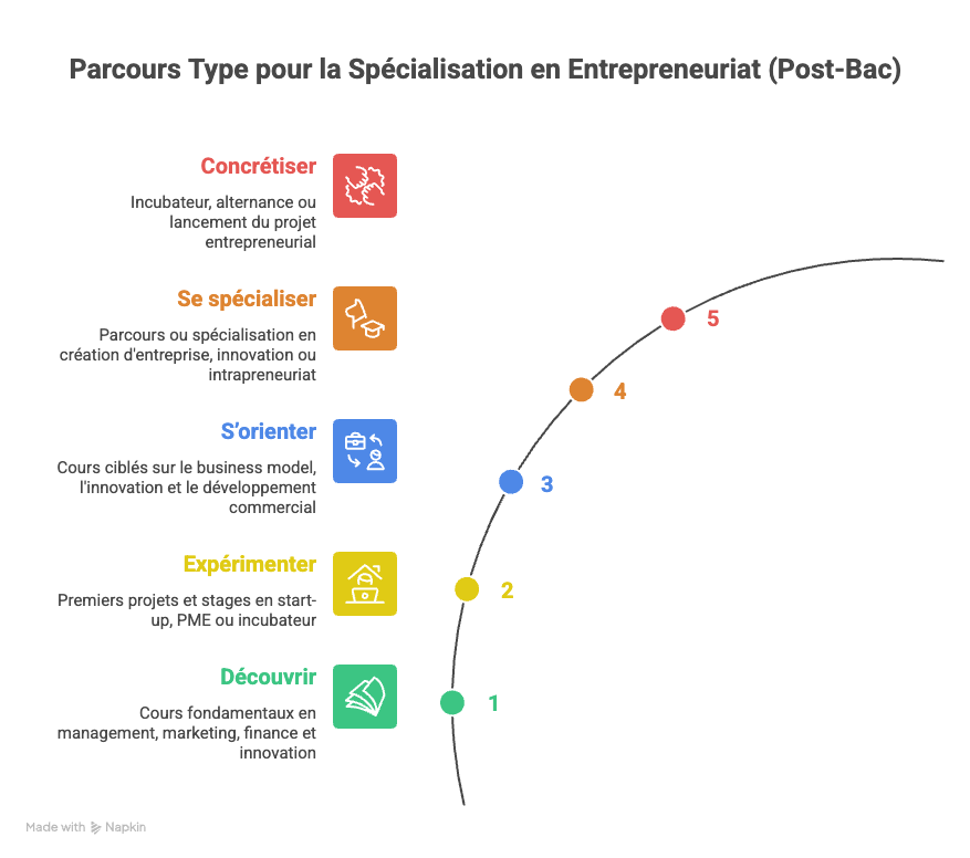 Le parcours type pour se spécialiser en entrepreneuriat (post-bac)