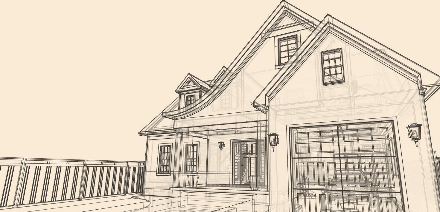 Architectural drawing of a home exterior for a remodeling design concept