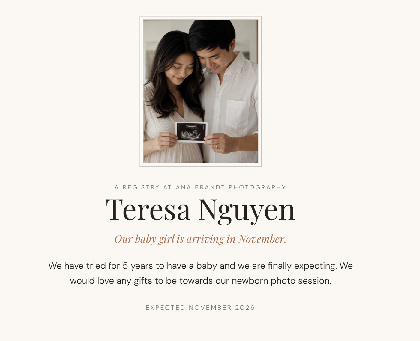 A client's registry page