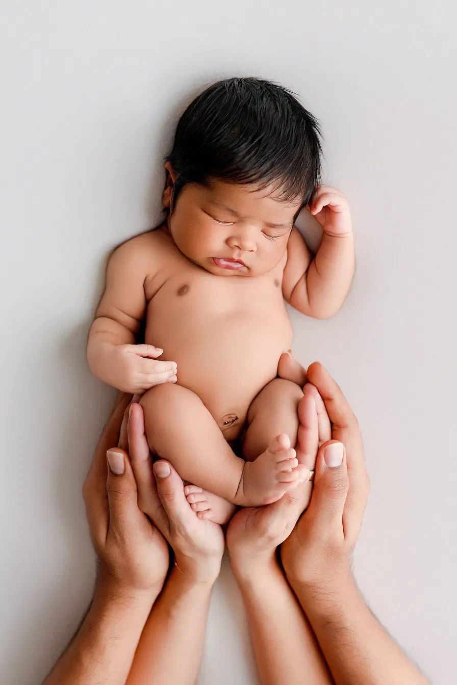 Finished newborn image on a styled set