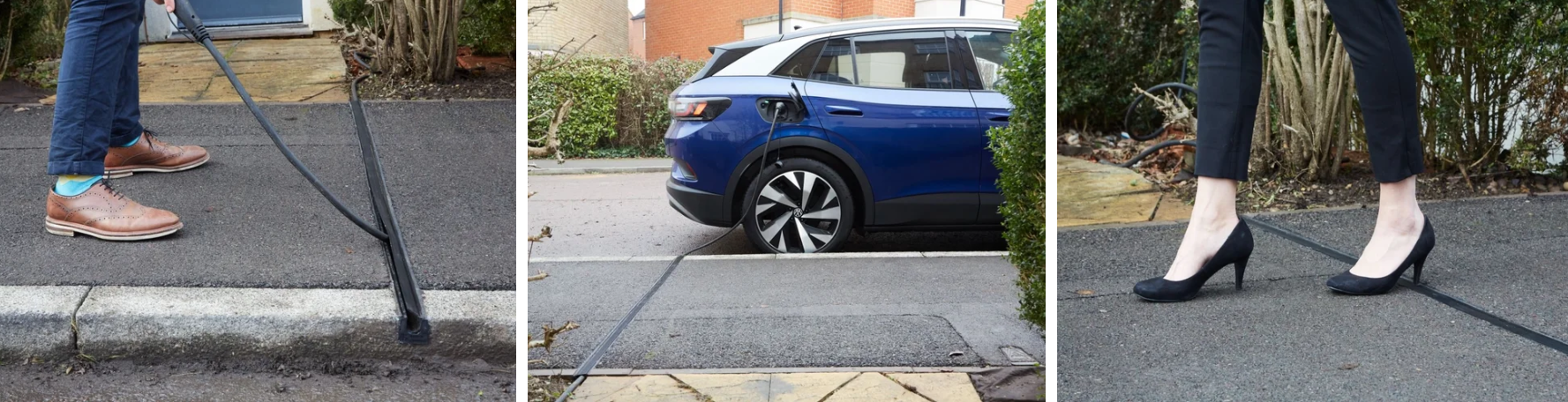 Charging cable being laid into a Kerbo Charge channel at the kerb