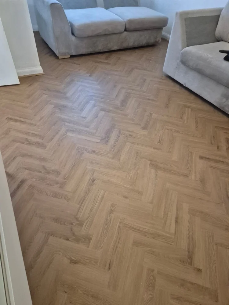 Oak basket weave flooring in a living room