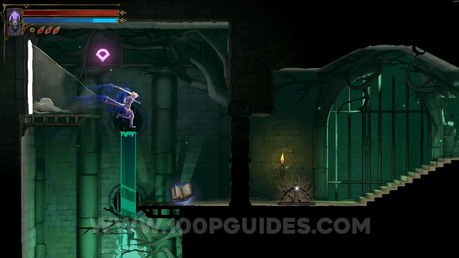 Castlevania Belmonts Curse Ancient Sewers: Blue Book #5 buff in the marked area