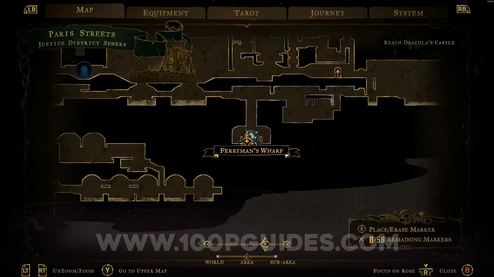 Castlevania Belmonts Curse Justice District Sewers: map marking the way to Ferryman's Wharf