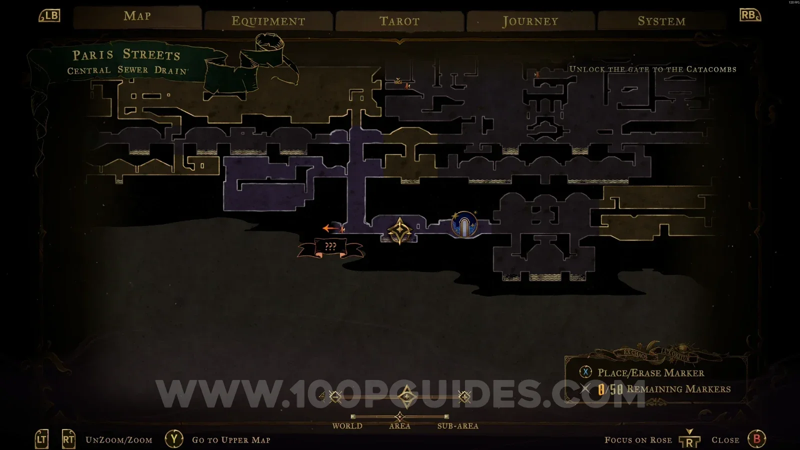 Castlevania Belmonts Curse Central Sewer Drain: map marking the area of XP Statue #9