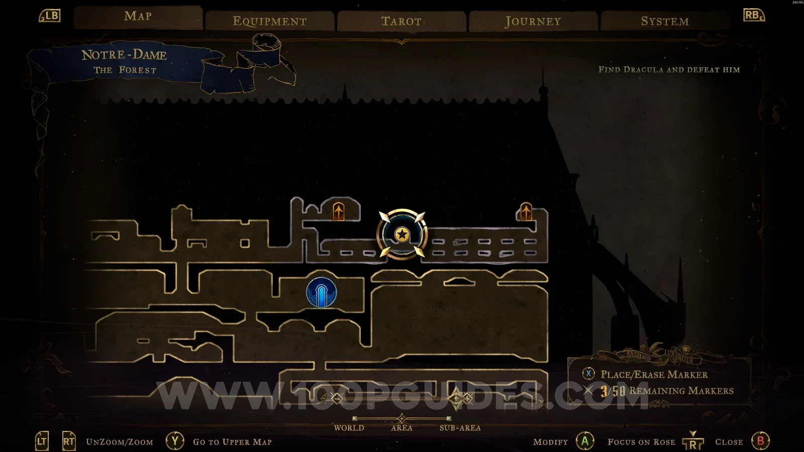 Castlevania Belmonts Curse The Forest map with the area of XP Statue #118 marked
