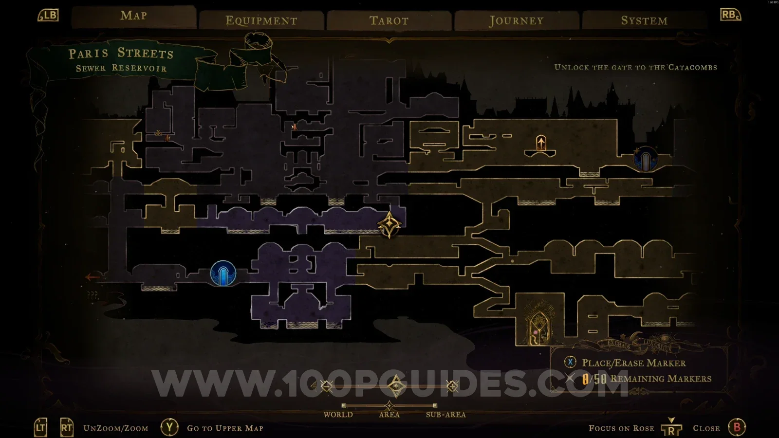 Castlevania Belmonts Curse Paris Streets: map marking the area with the Cestus chest