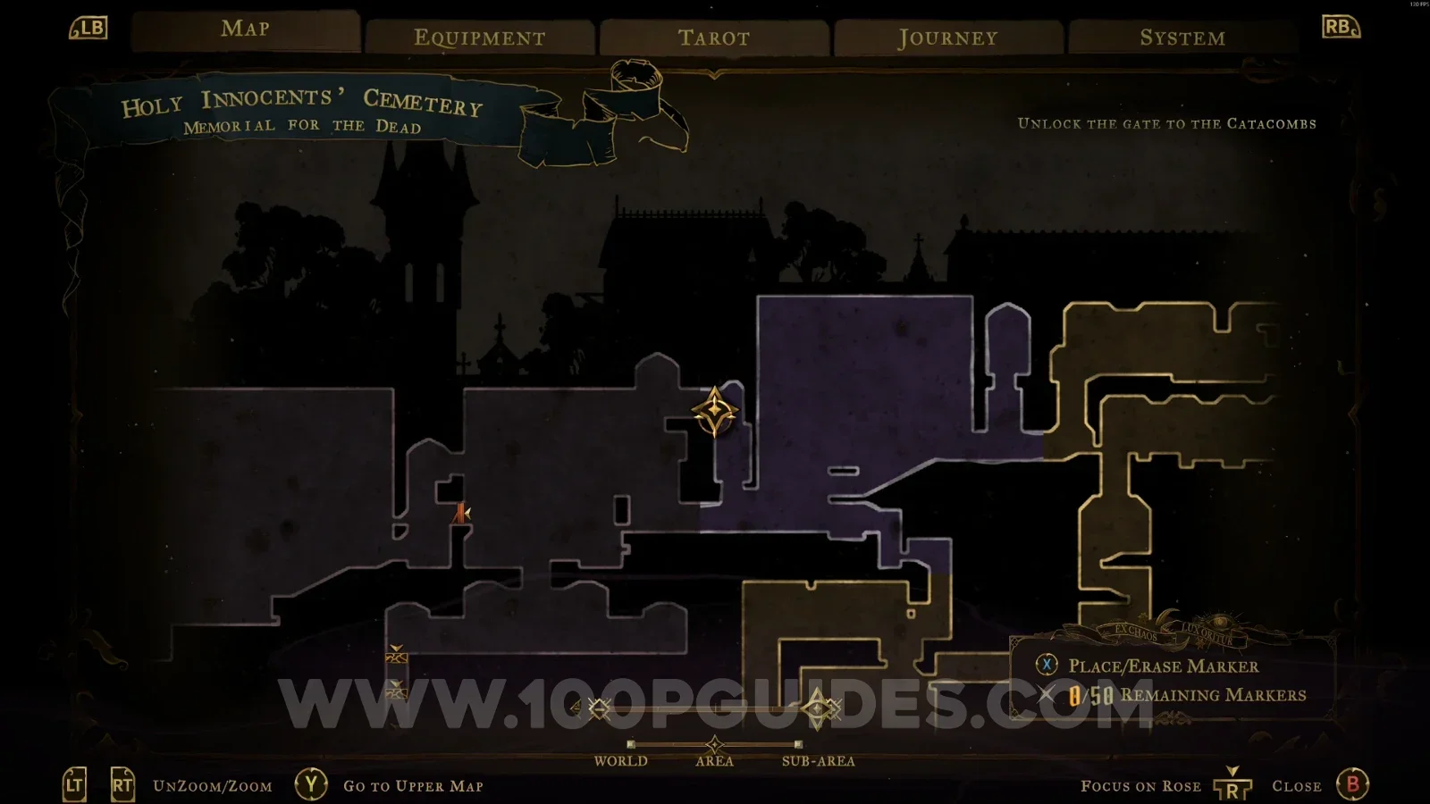 Castlevania Belmonts Curse Memorial For The Dead map with the area of XP Statue #33 marked