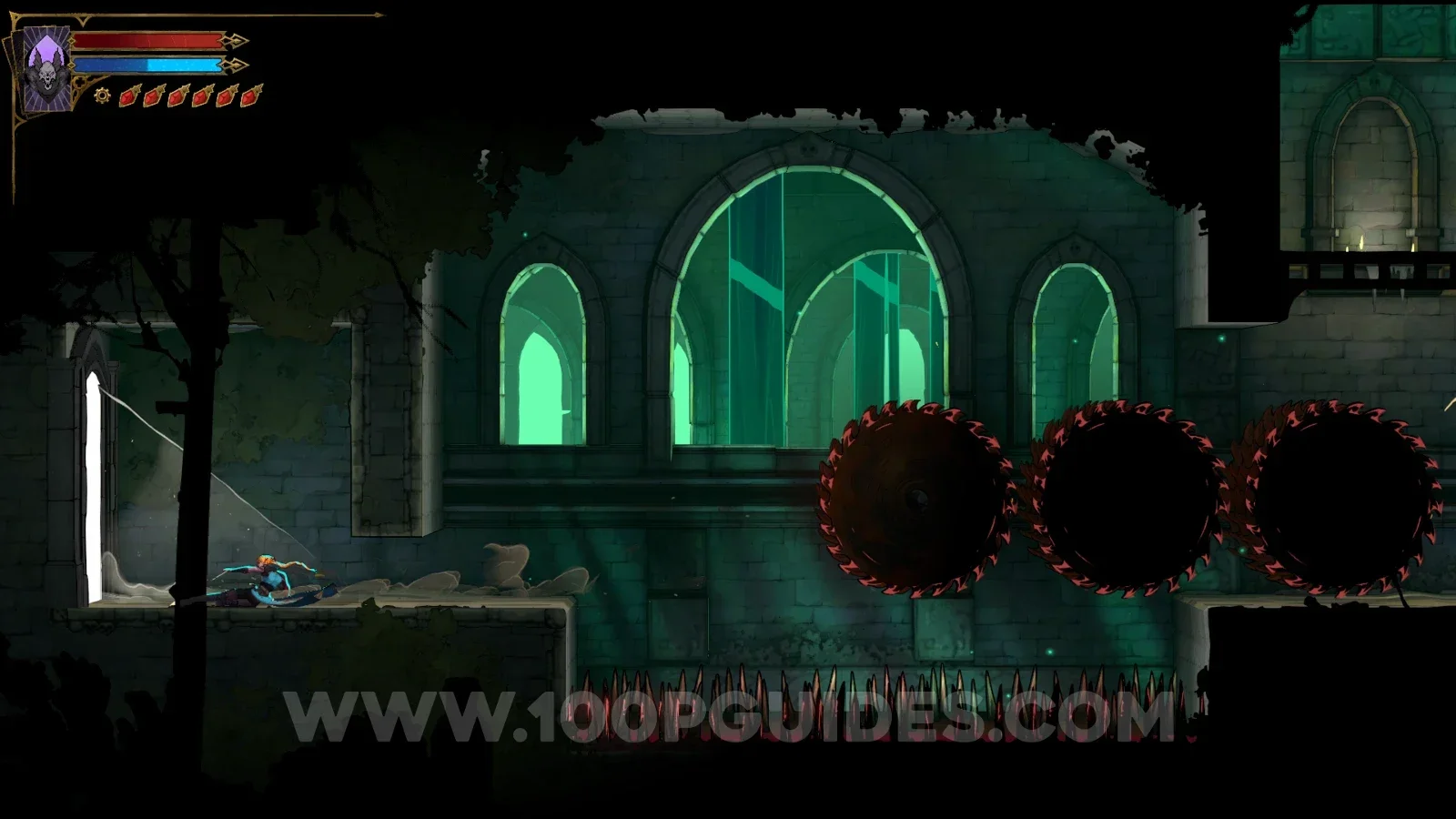 Castlevania Belmonts Curse Hot Springs: sliding in the bottom left corner of the saw room