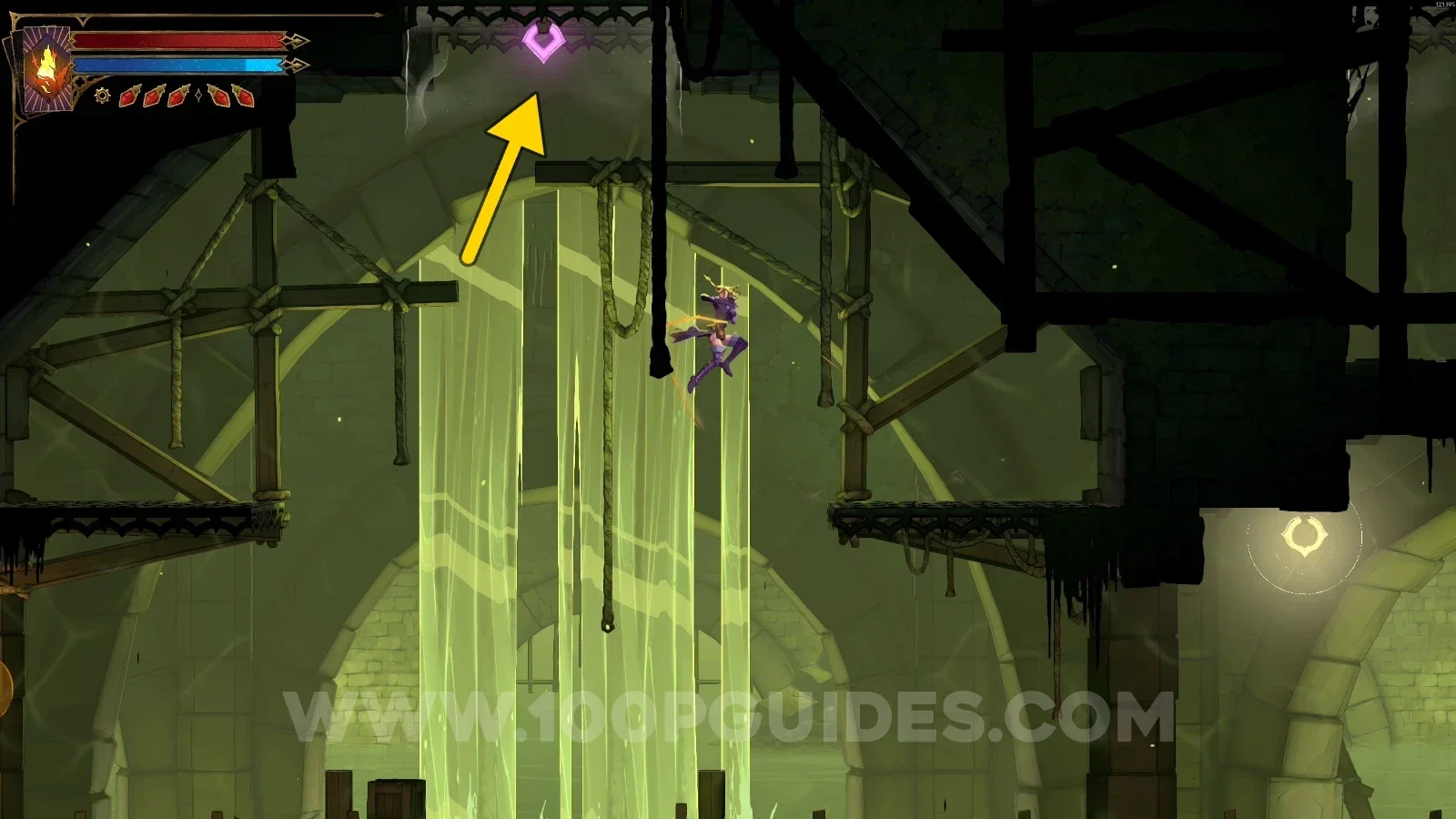 Castlevania Belmonts Curse Sewer Reservoir: climbing to the platform above with the Arcane Whip