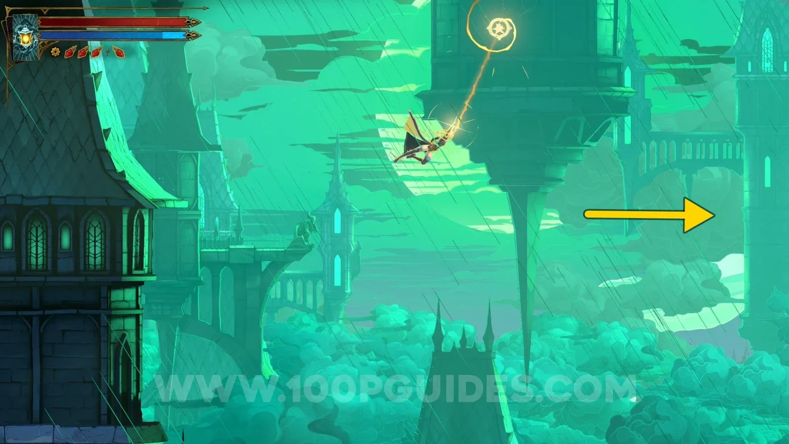 Castlevania Belmonts Curse Main Hall: heading right with the Arcane Whip toward the climbable ledge