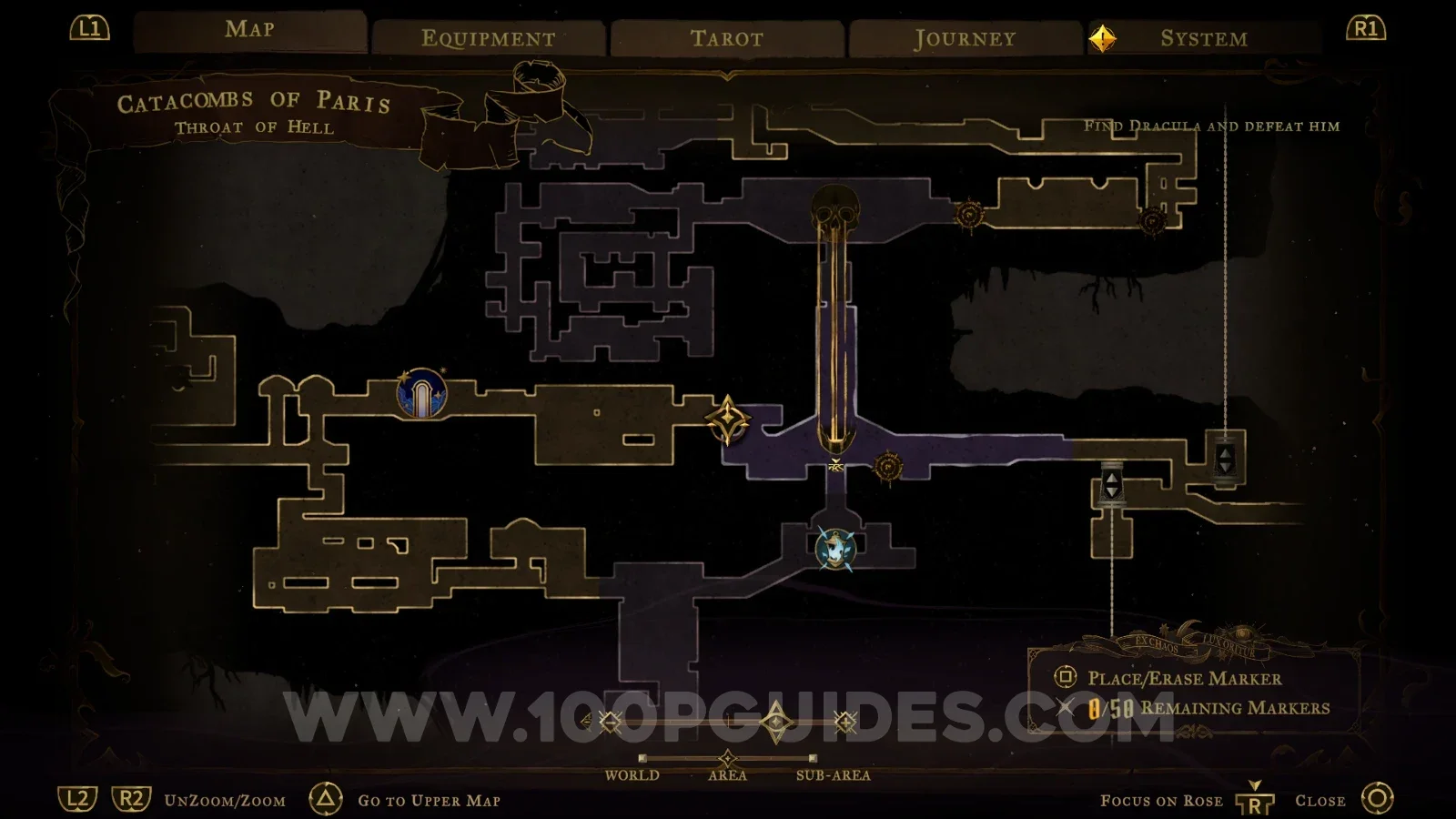 Castlevania Belmonts Curse Throat Of Hell map marking the Ebony Claw relic location
