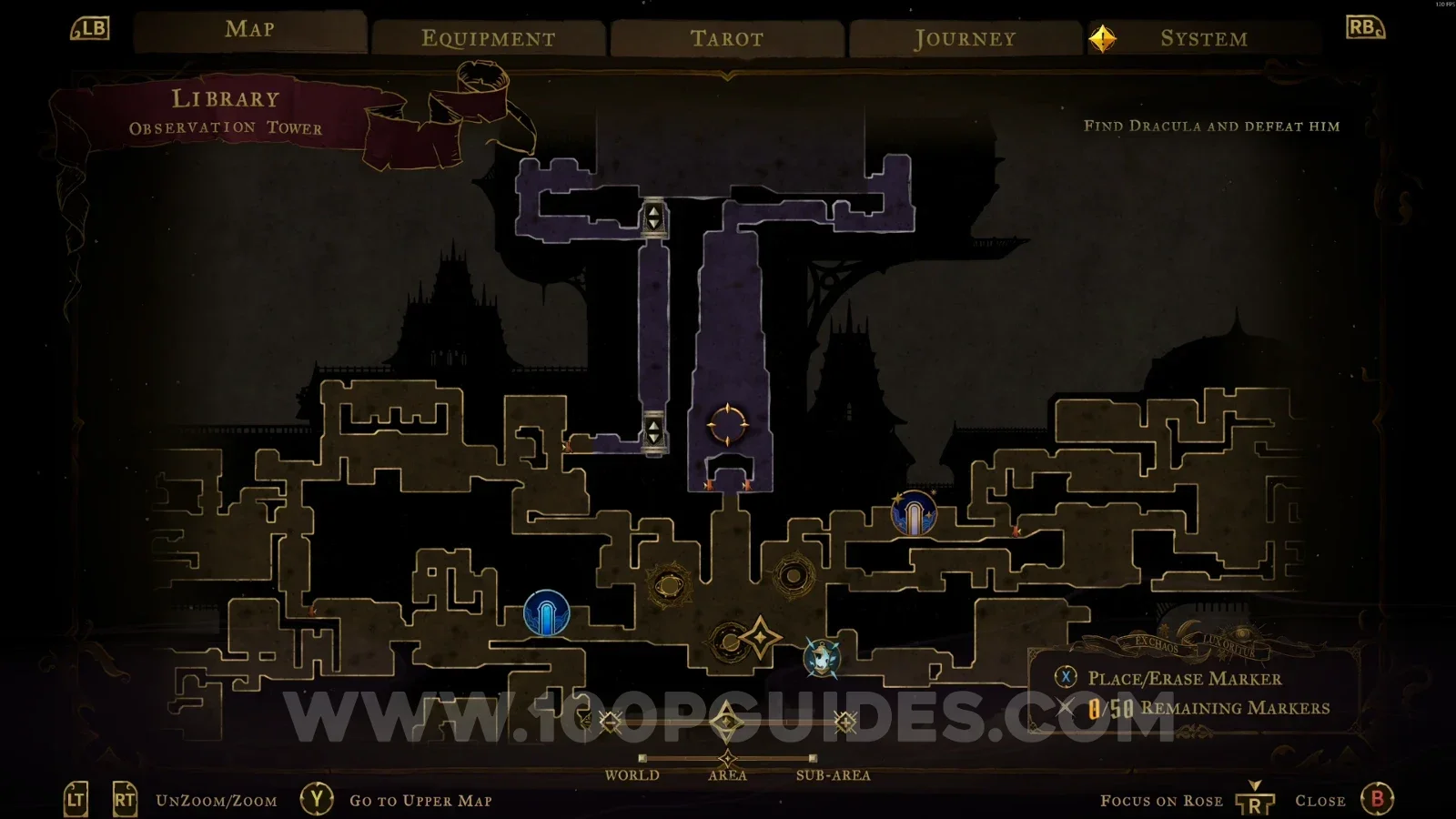 Castlevania Belmont's Curse Observation Tower: climbing up to the statue holding The Occultist clue