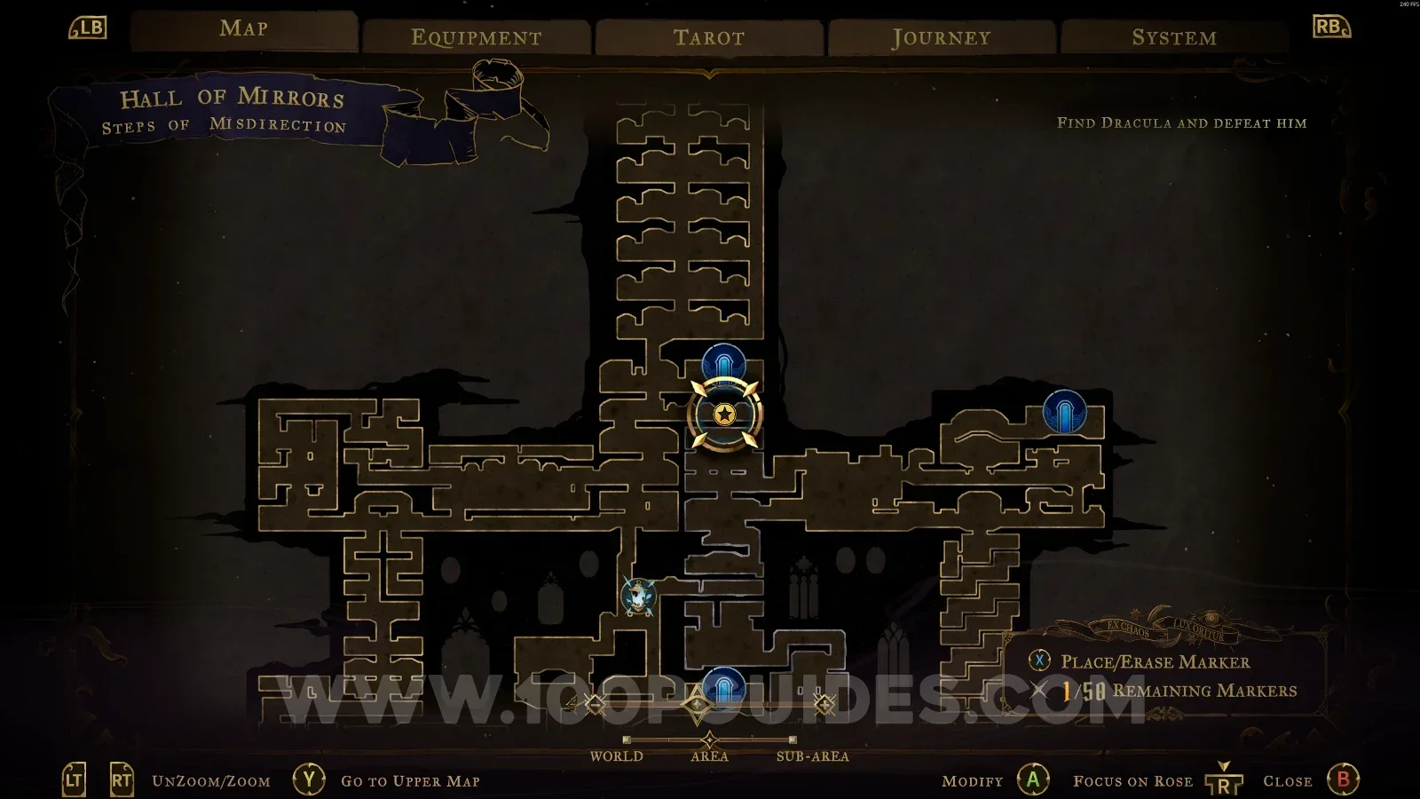 Castlevania Belmonts Curse Steps of Misdirection: map marking the area of Brave Heart Fragment #10