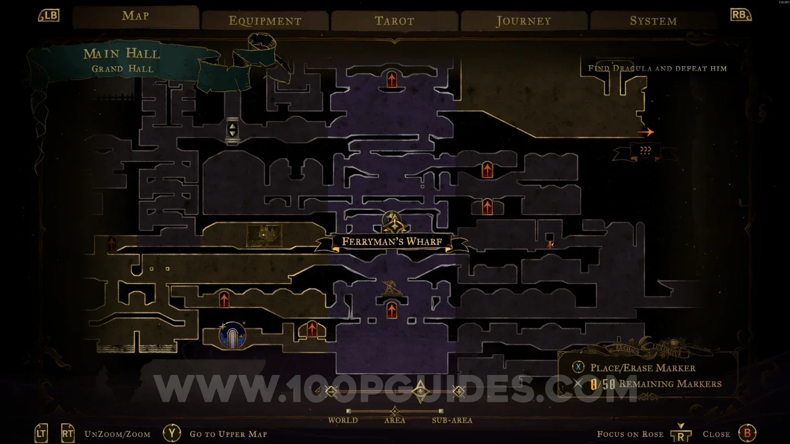 Castlevania Belmonts Curse Grand Hall: map location of the Ferryman's Wharf altar