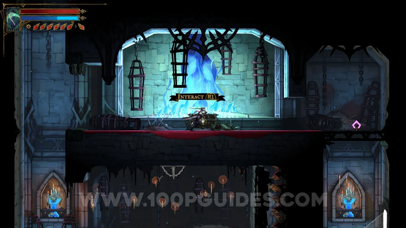 Castlevania Belmonts Curse Crematorium: the middle of the room next to the blue flame