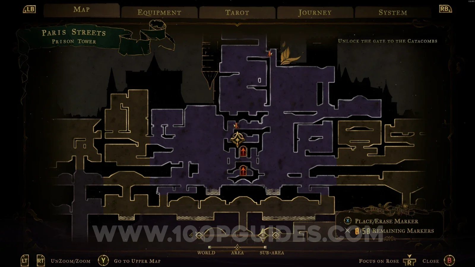 Castlevania Belmonts Curse Prison Tower map with the area of XP Statue #16 marked