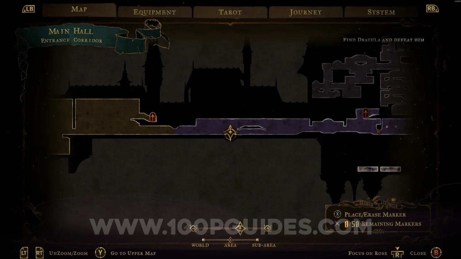 Castlevania Belmonts Curse Entrance Corridor map with the area of XP Statue #64 marked