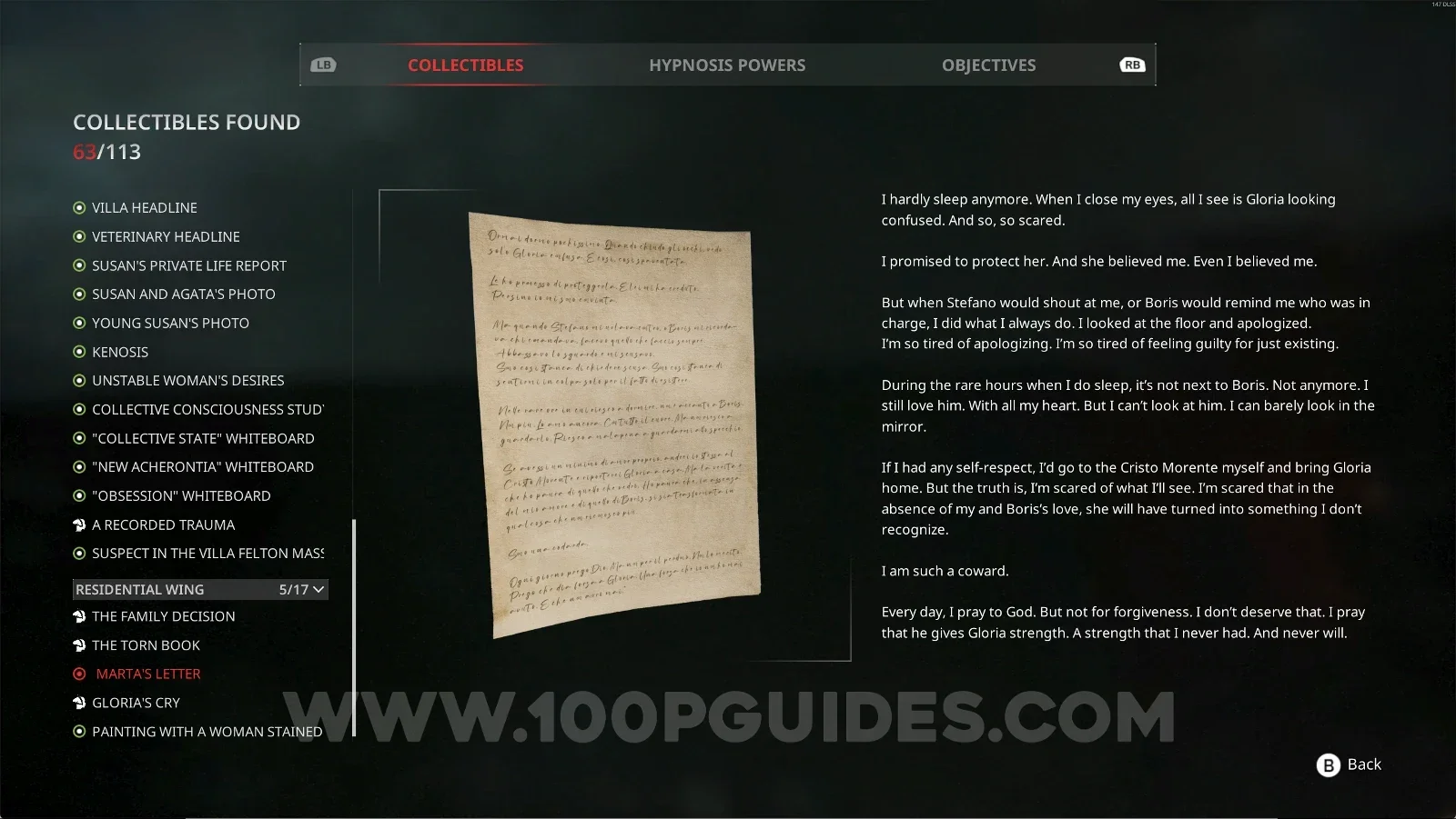 Remothered: Red Nuns Legacy Residential Wing #5: Marta's Letter collectible