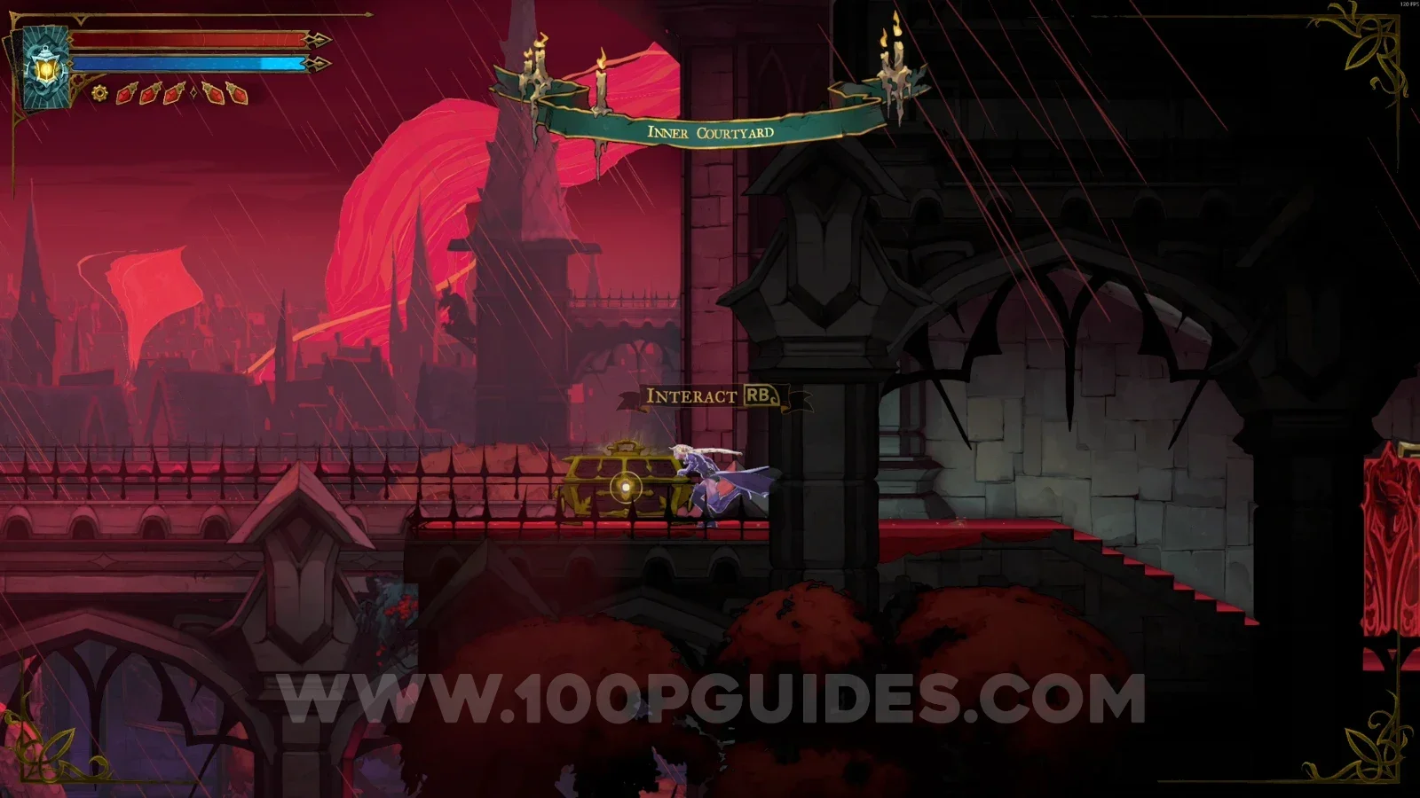 Castlevania Belmonts Curse Inner Courtyard: the chest with the Morning Star weapon on the platform