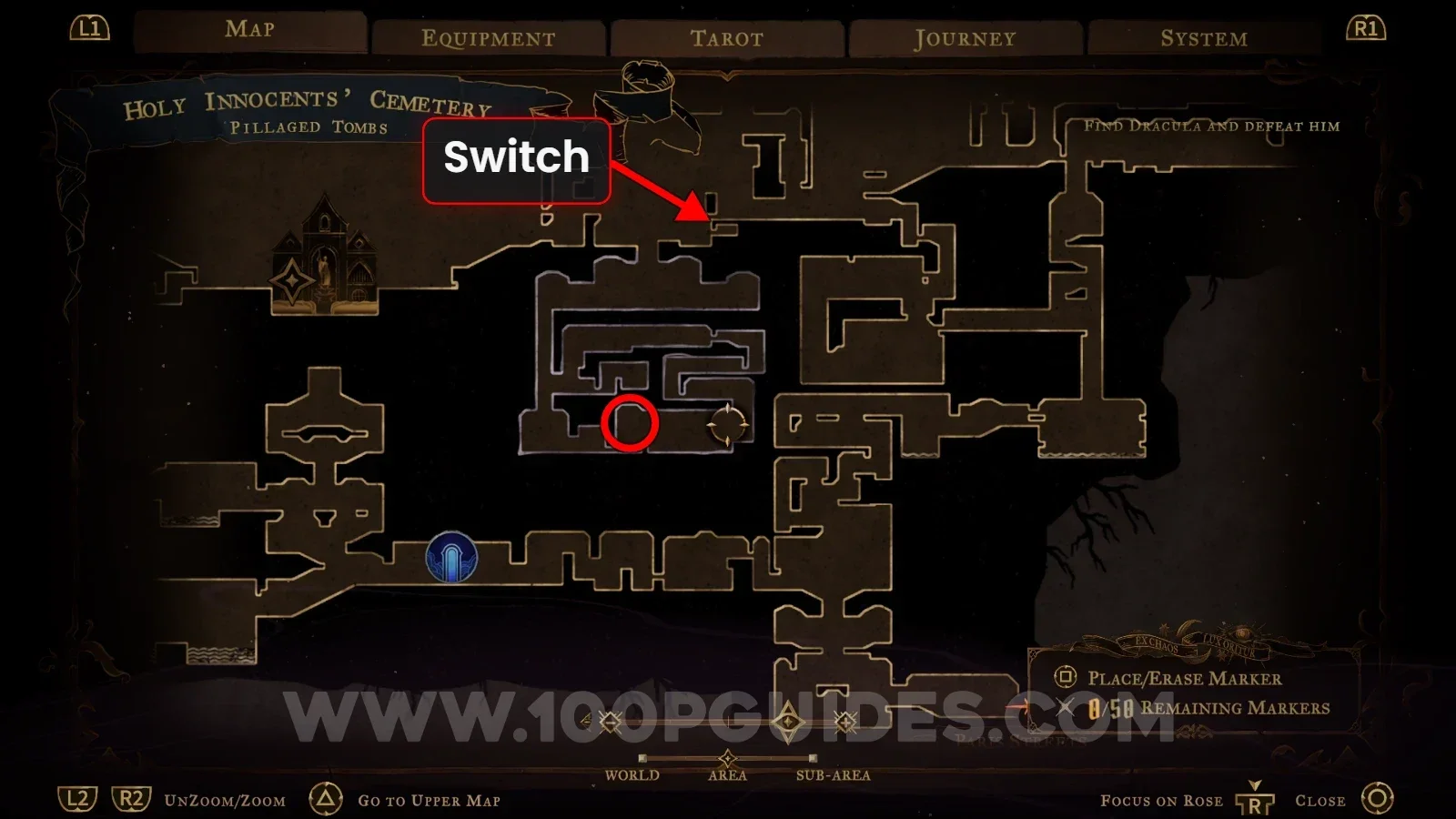 Castlevania: Belmont's Curse Holy Innocents' Cemertery: the switch in the small gap at the top of the area